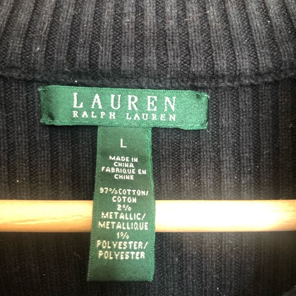 Lauren Ralph Lauren Navy  and Gold Cotton Knit  Turtleneck Sweater Large - Picture 7 of 8